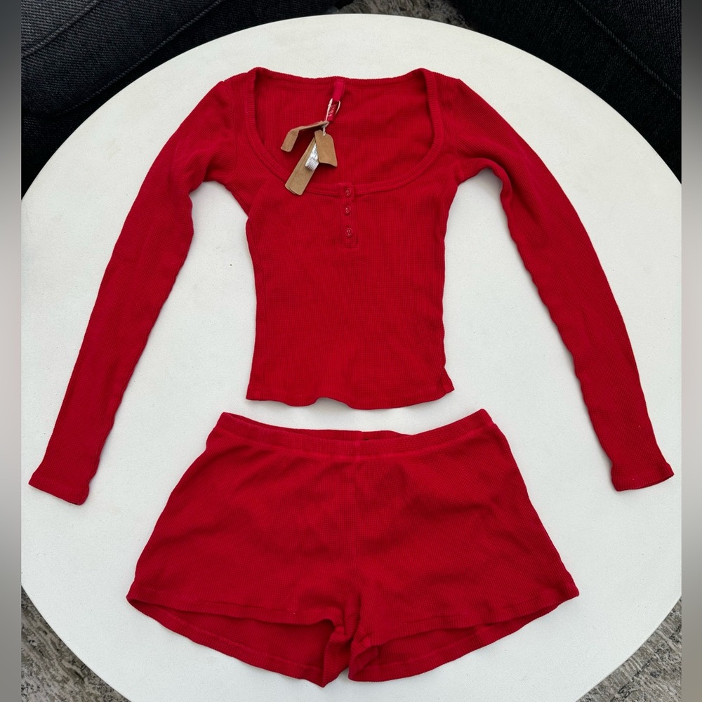 Skims intimates and sleepwear waffle long sleeve and shorts